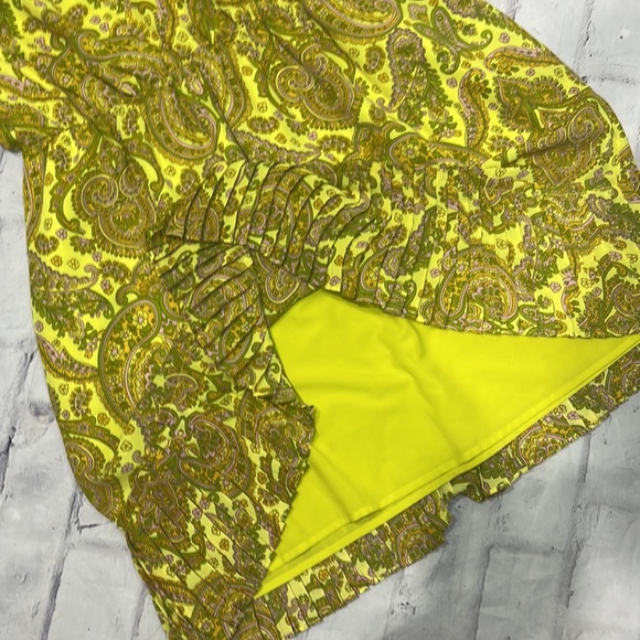 Banana Republic Dress Chartreuse Retro Paisley Sleeveless Tie Neck Pleated Hem - Picture 11 of 11